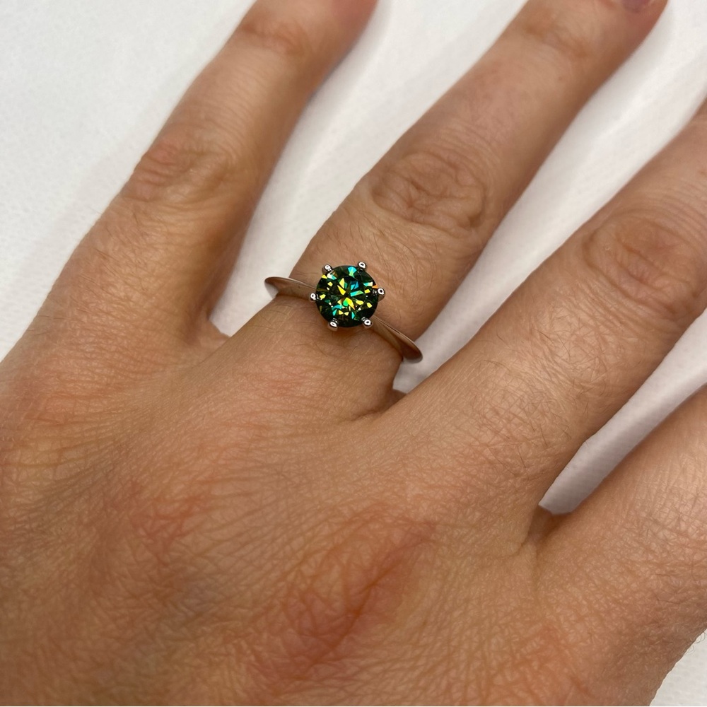 1 ct Green Certified Moissanite Solitaire Ring